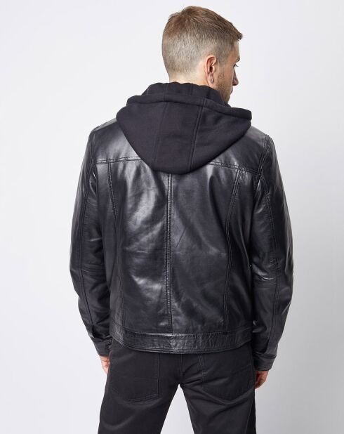 Blouson à capuche en Cuir d'Agneau David noir