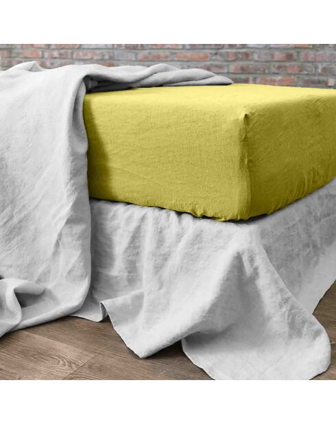 Drap housse 100% lin lavé bonnet 30 cm vert