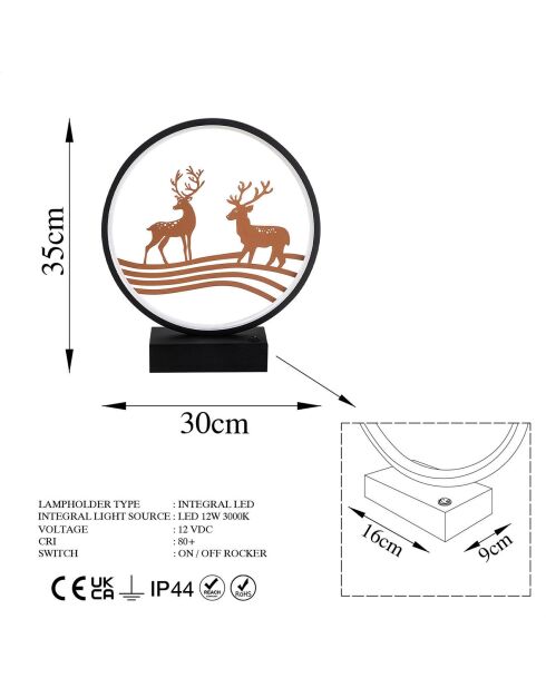 Dekorative Tischlampe Xmas schwarz/kupfer - D.30x35 cm