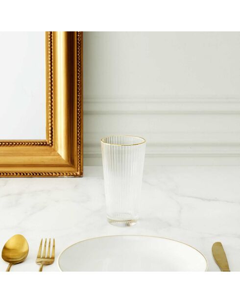 6 Verres striés liseret gold dorés - 40 cl
