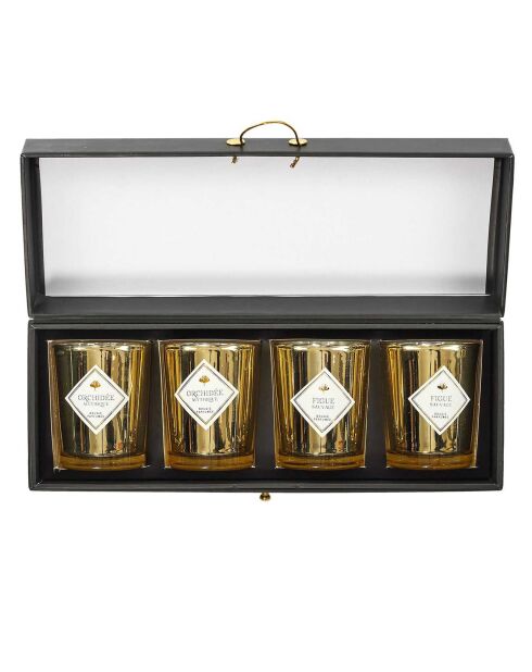 4 Bougies parfumées Figue/Orchidée Blanche doré/blanc/noir - 19h
