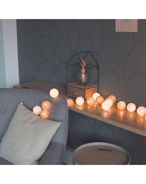 Guirlande boules 20 LED blanc/doré - 345 cm