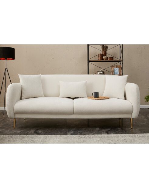 Canapé convertible 3 places Simena écru/doré - 210x80x95 cm