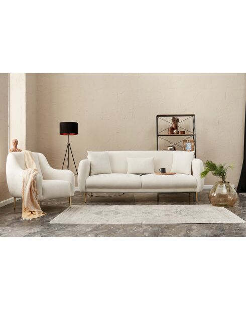 Canapé convertible 3 places Simena écru/doré - 210x80x95 cm