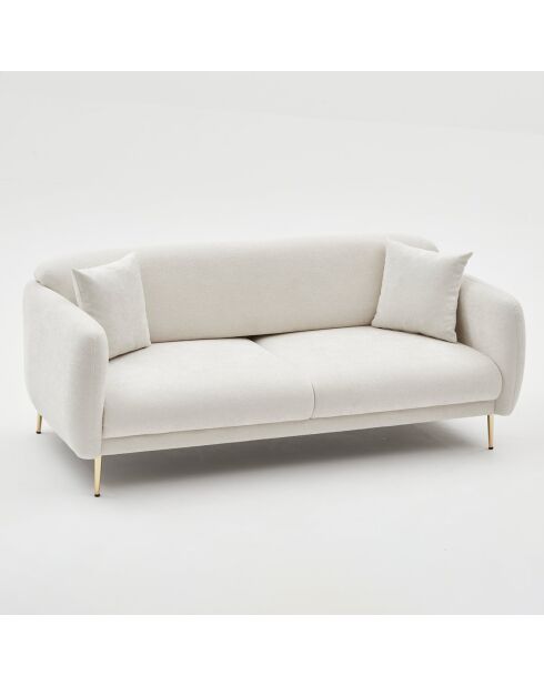 Canapé convertible 3 places Simena écru/doré - 210x80x95 cm