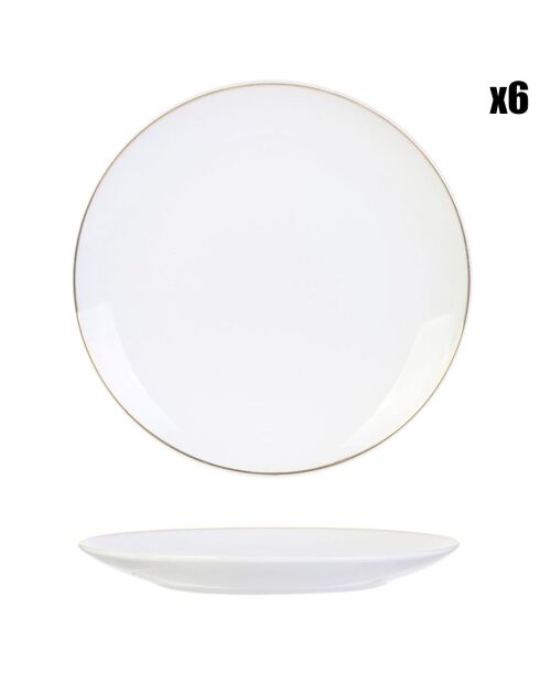 6 Assiettes en Porcelaine Liseré doré blanc/doré - D.20.3 cm