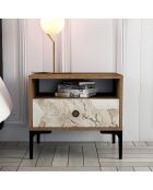 Table de chevet Lizbon noyer/blanc - 56x50.8x40 cm