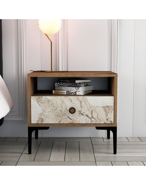 Table de chevet Lizbon noyer/blanc - 56x50.8x40 cm