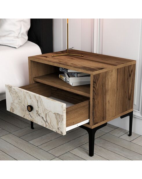 Table de chevet Lizbon noyer/blanc - 56x50.8x40 cm