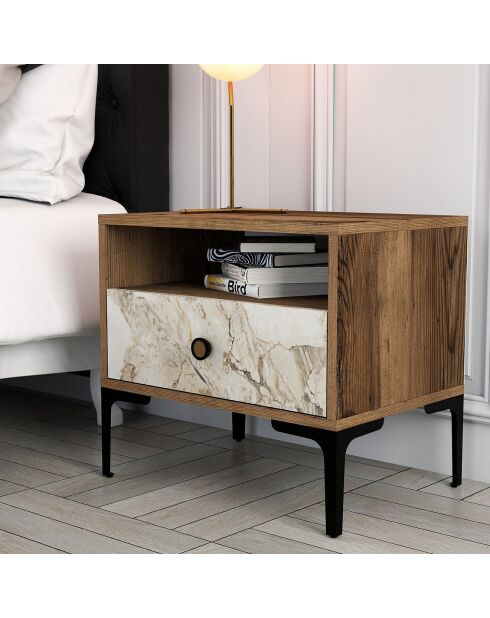 Table de chevet Lizbon noyer/blanc - 56x50.8x40 cm