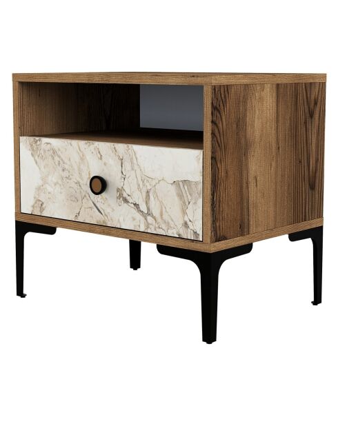 Table de chevet Lizbon noyer/blanc - 56x50.8x40 cm