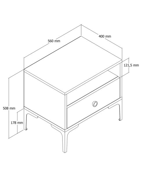 Table de chevet Lizbon noyer/blanc - 56x50.8x40 cm