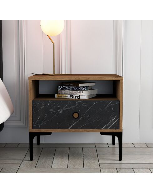 Table de chevet Lizbon noyer/noir - 56x50.8x40 cm