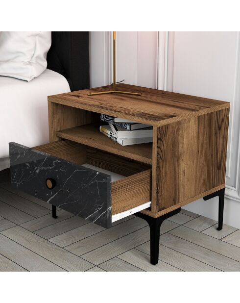 Table de chevet Lizbon noyer/noir - 56x50.8x40 cm
