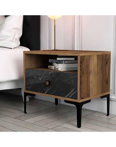 Table de chevet Lizbon noyer/noir - 56x50.8x40 cm