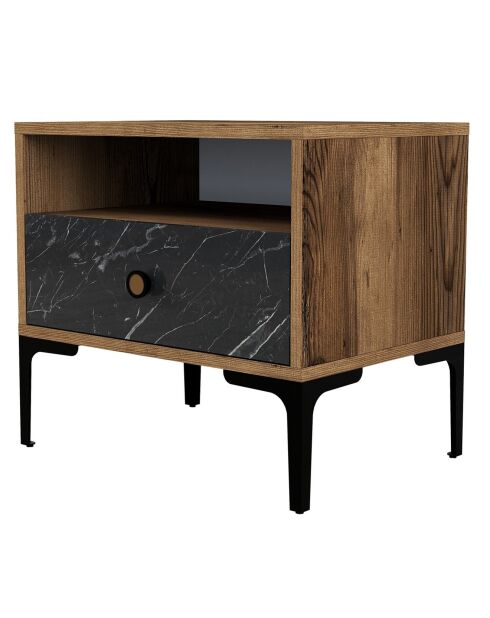 Table de chevet Lizbon noyer/noir - 56x50.8x40 cm