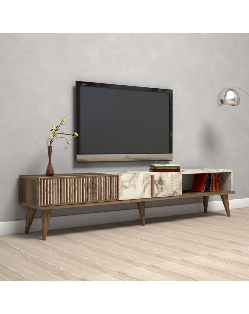 Meuble TV Milan noyer/blanc - 180x40x35 cm