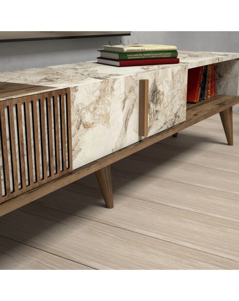 Meuble TV Milan noyer/blanc - 180x40x35 cm