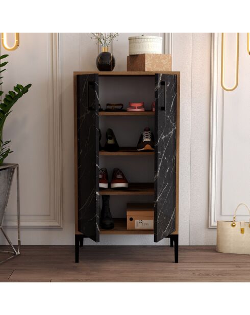 Meuble à chaussures Prag noyer/noir - 60x111x35 cm