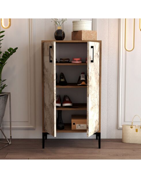 Meuble à chaussures Prag noyer/blanc - 60x111x35 cm