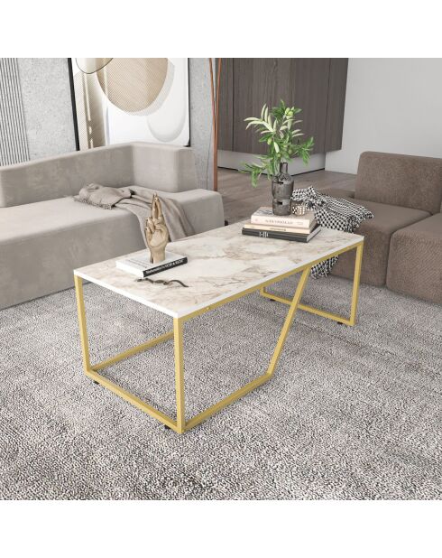 Table basse Wendy blanc/doré - 120x60x48 cm