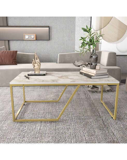 Table basse Wendy blanc/doré - 120x60x48 cm