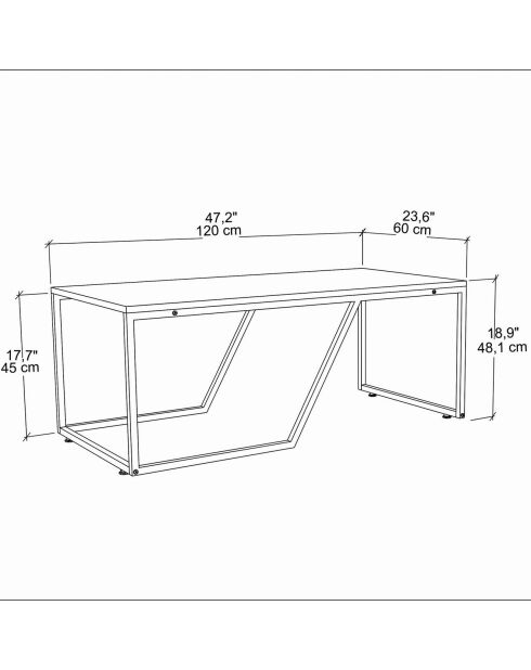Table basse Wendy blanc/doré - 120x60x48 cm