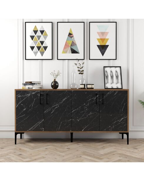 Buffet Kiev noyer/marbre noir - 160x78x35 cm