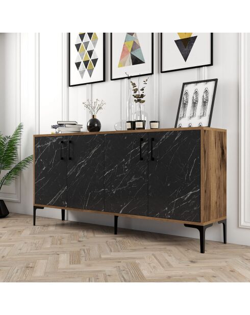 Buffet Kiev noyer/marbre noir - 160x78x35 cm
