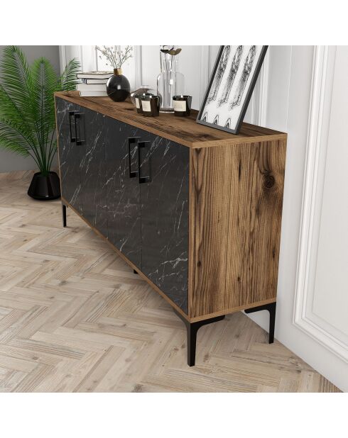 Buffet Kiev noyer/marbre noir - 160x78x35 cm