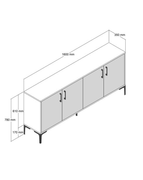 Buffet Kiev noyer/marbre noir - 160x78x35 cm