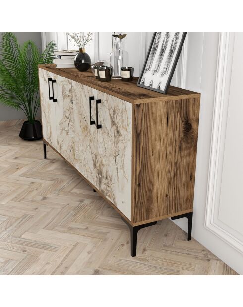 Buffet Kiev noyer/marbre blanc - 160x78x35 cm
