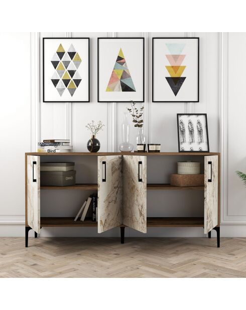 Buffet Kiev noyer/marbre blanc - 160x78x35 cm