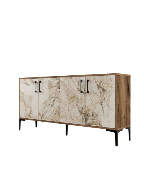 Buffet Kiev noyer/marbre blanc - 160x78x35 cm