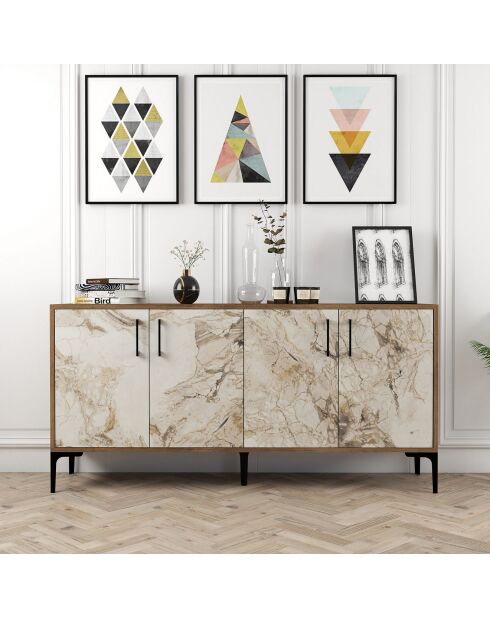 Aparador Kiev de nogal y mármol blanco - 160x78x35 cm