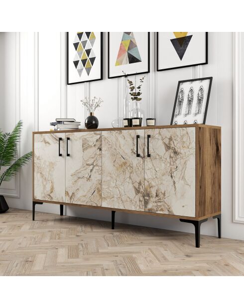 Buffet Kiev noyer/marbre blanc - 160x78x35 cm