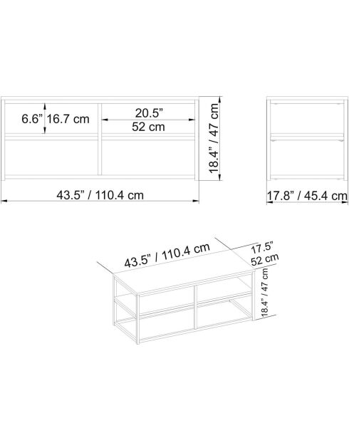 Table basse Forteaus doré/blanc - 110.4x47x52 cm