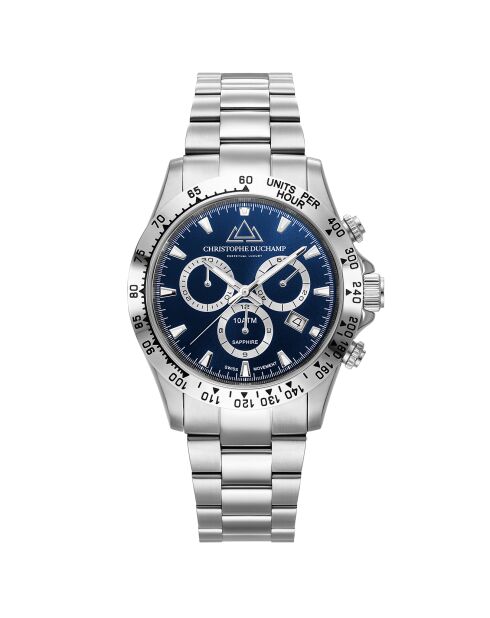 Montre Homme Quartz en Acier Grand Mont argentée