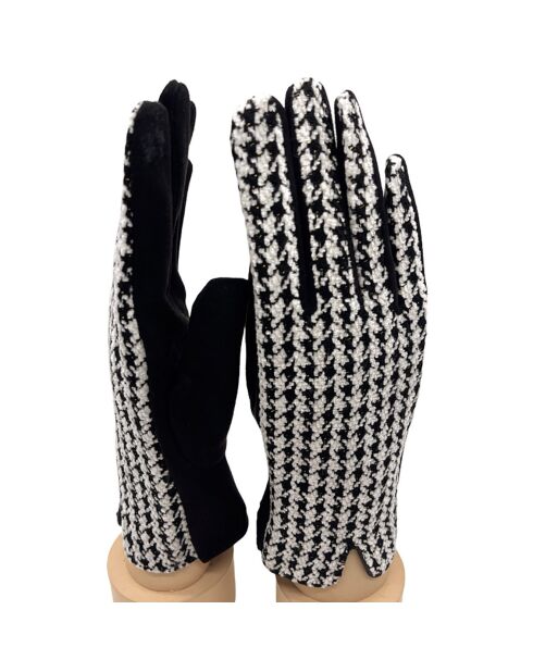 Gants Caroline pied-de-poule blanc/noir