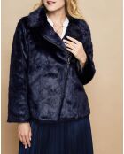 Veste zippée en Fausse Fourrure marine