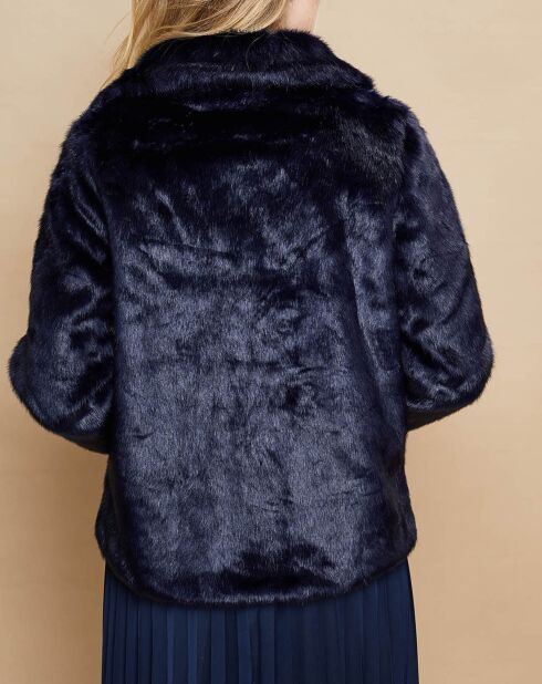 Marineblauwe jas met ritssluiting van imitatiebont