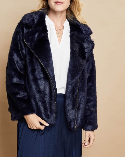Veste zippée en Fausse Fourrure marine