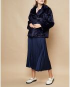 Veste zippée en Fausse Fourrure marine