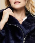 Veste zippée en Fausse Fourrure marine