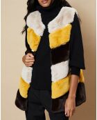 Gilet en Fausse Fourrure Laura tricolore beige/moutarde/marron