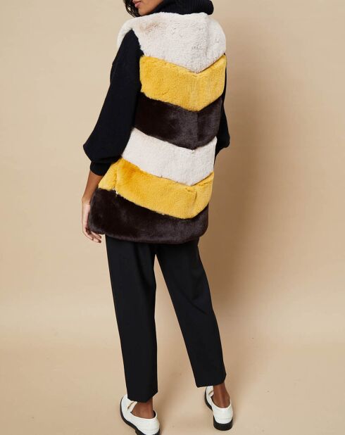 Gilet en Fausse Fourrure Laura tricolore beige/moutarde/marron