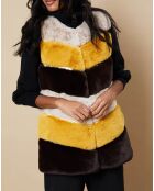 Gilet en Fausse Fourrure Laura tricolore beige/moutarde/marron