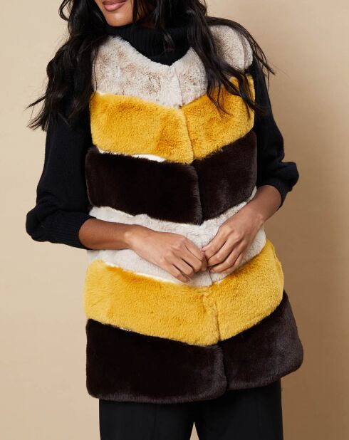 Gilet en Fausse Fourrure Laura tricolore beige/moutarde/marron