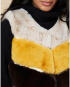 Gilet en Fausse Fourrure Laura tricolore beige/moutarde/marron