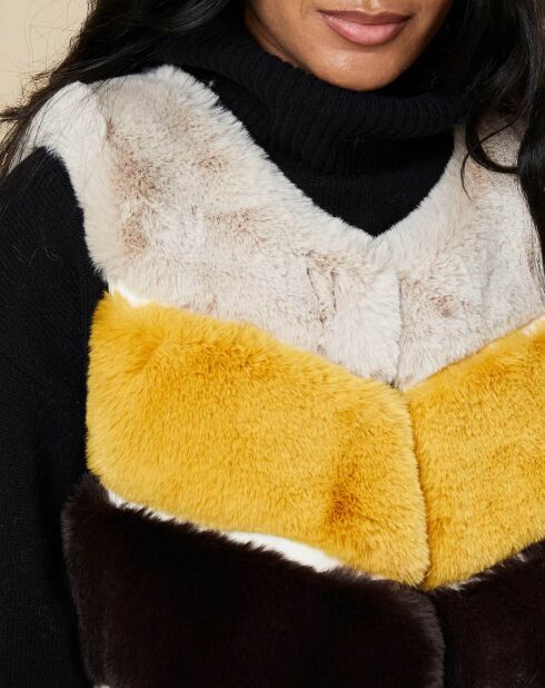 Gilet en Fausse Fourrure Laura tricolore beige/moutarde/marron